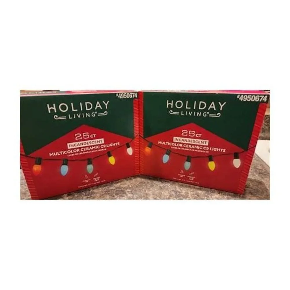 ⚡️2 Holiday Living 25ct Ceramic C9‎ Multicolored Christmas Lights Party Lights